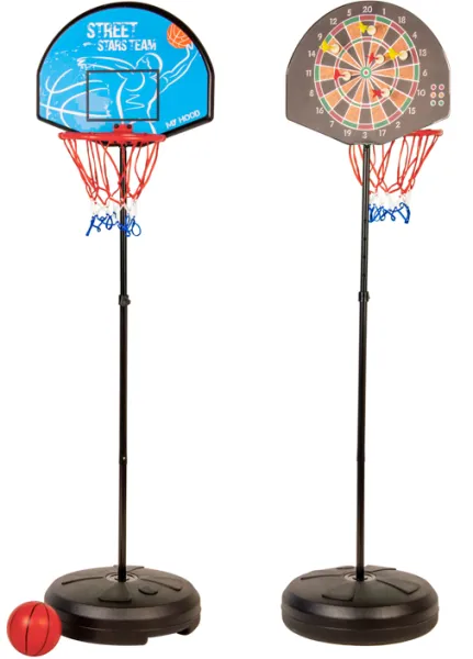 My Hood - Basketkorg och darttavla i ett stativ - Med plastboll, pilar och pump